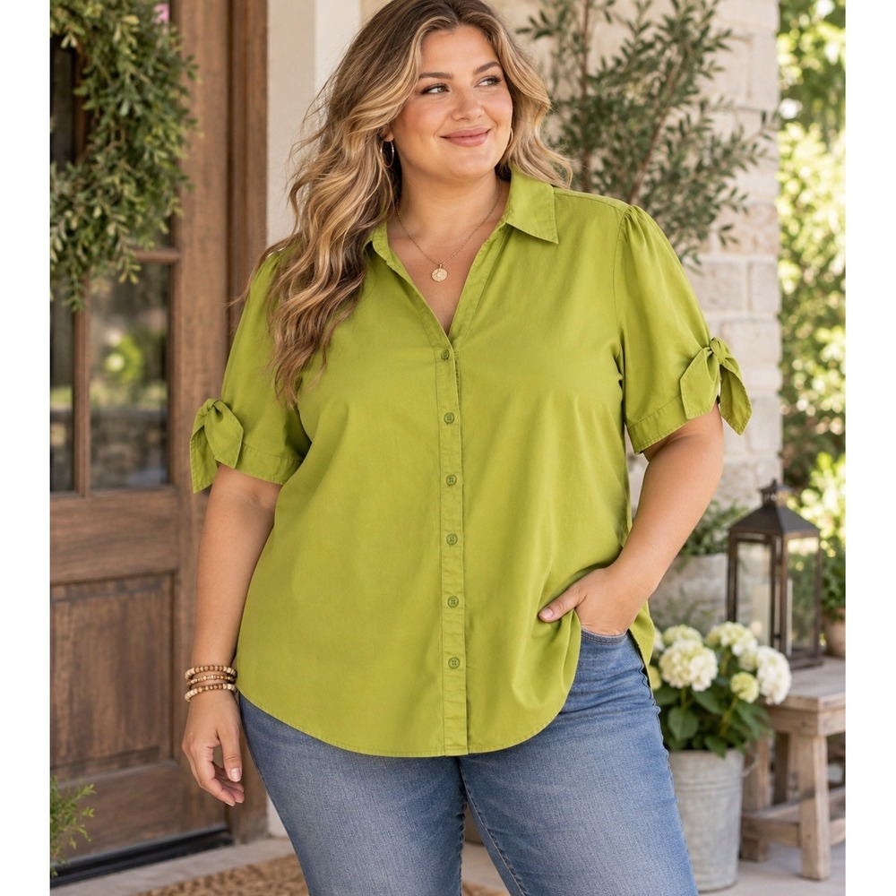 East 5th Womens Green‎ Button Up Top 3X Professional Office Career Stretch Basic